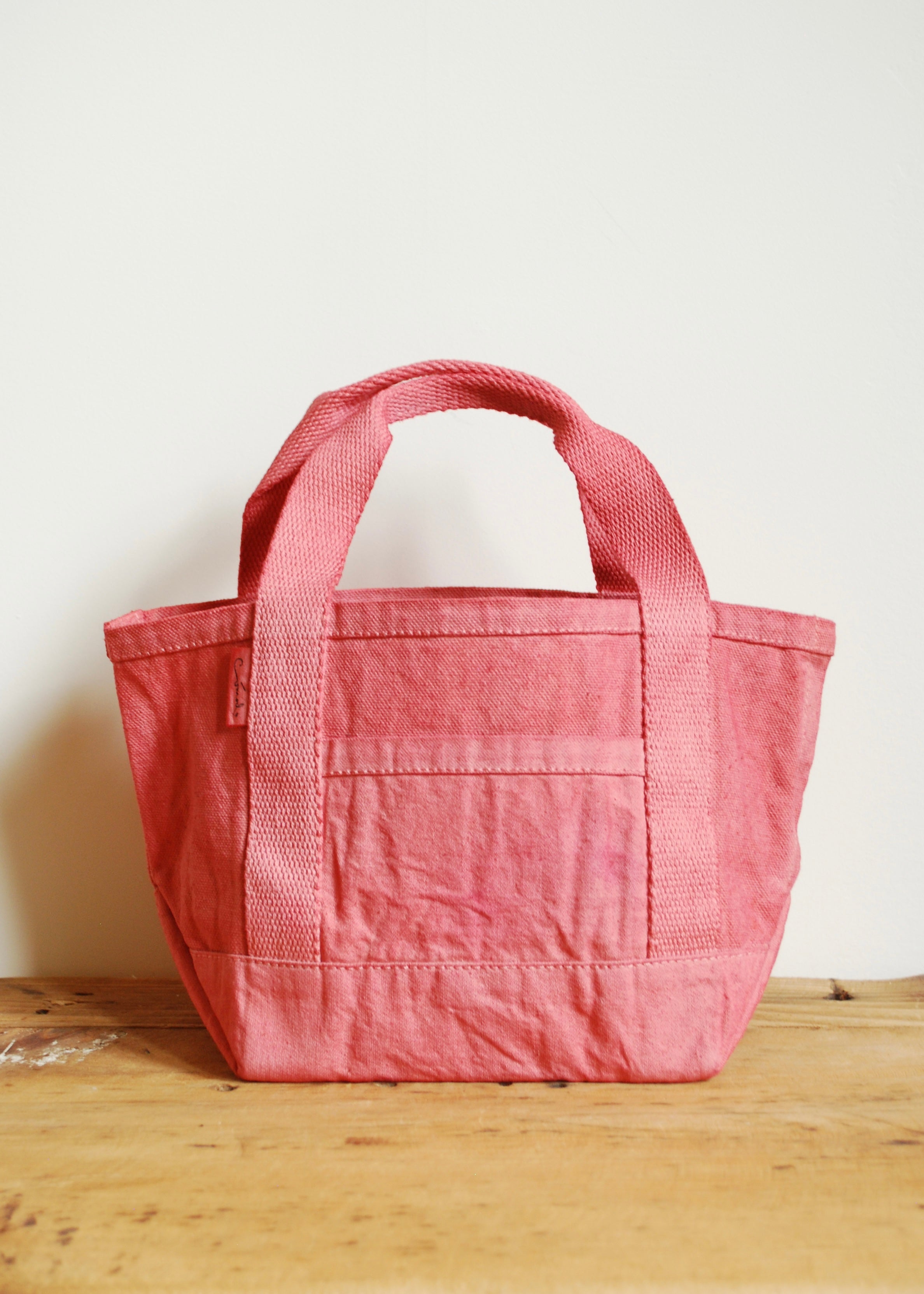 Natural dyed handmade canvas mini tote bag in red madder root
