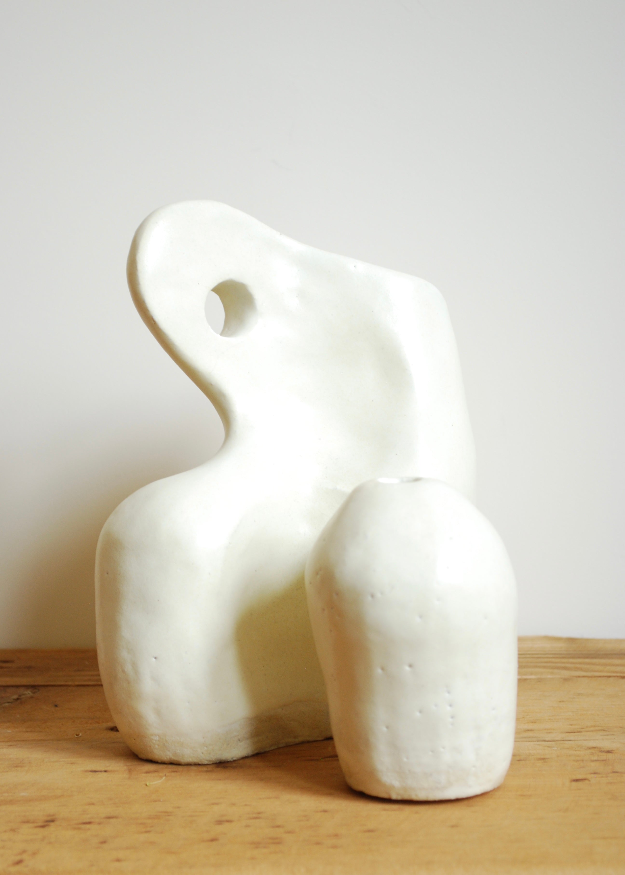 organic shape multi hole handmade ceramic vase in cream glaze