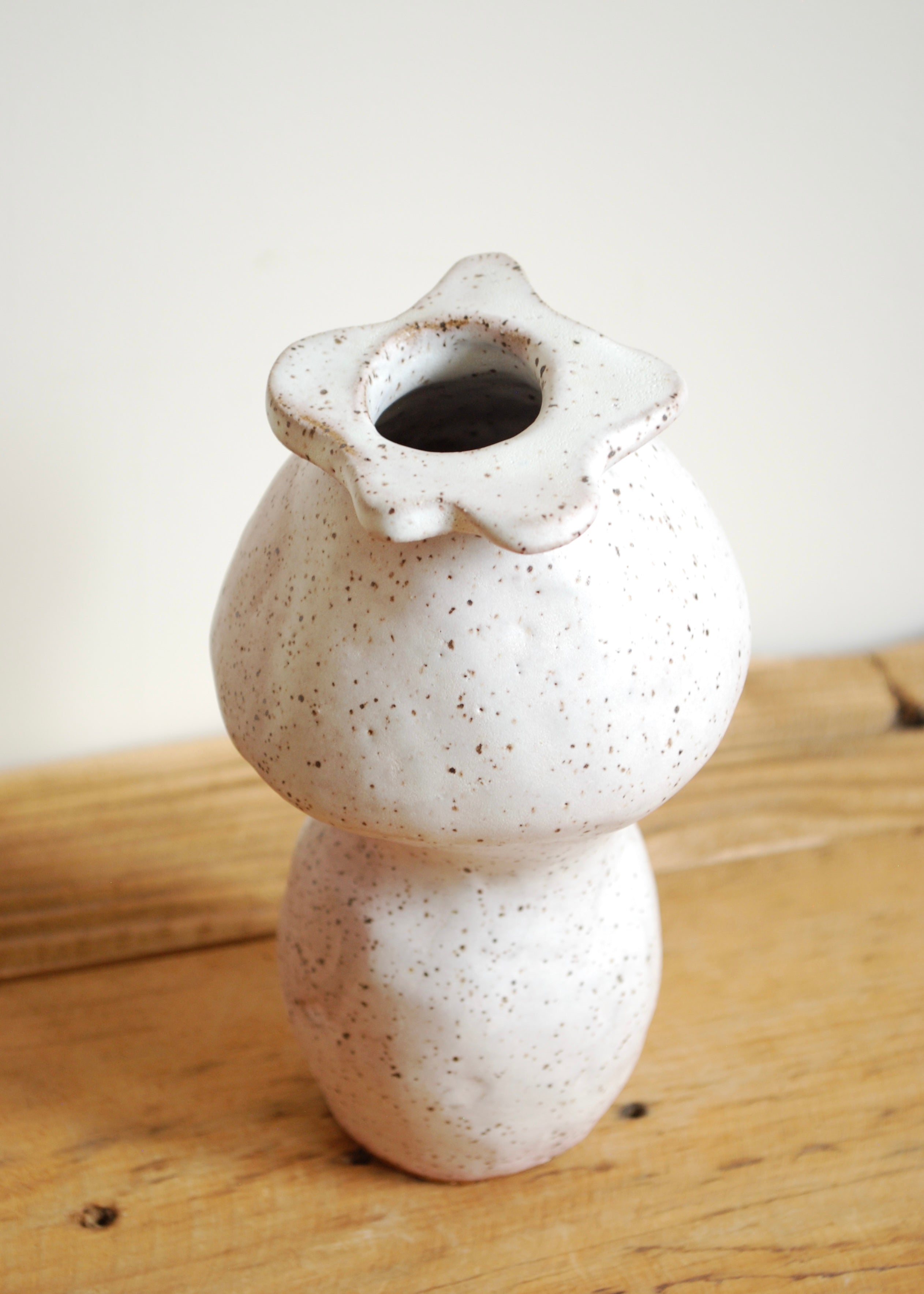 handmade speckled glaze ceramic mini flower opening vase with pink hue