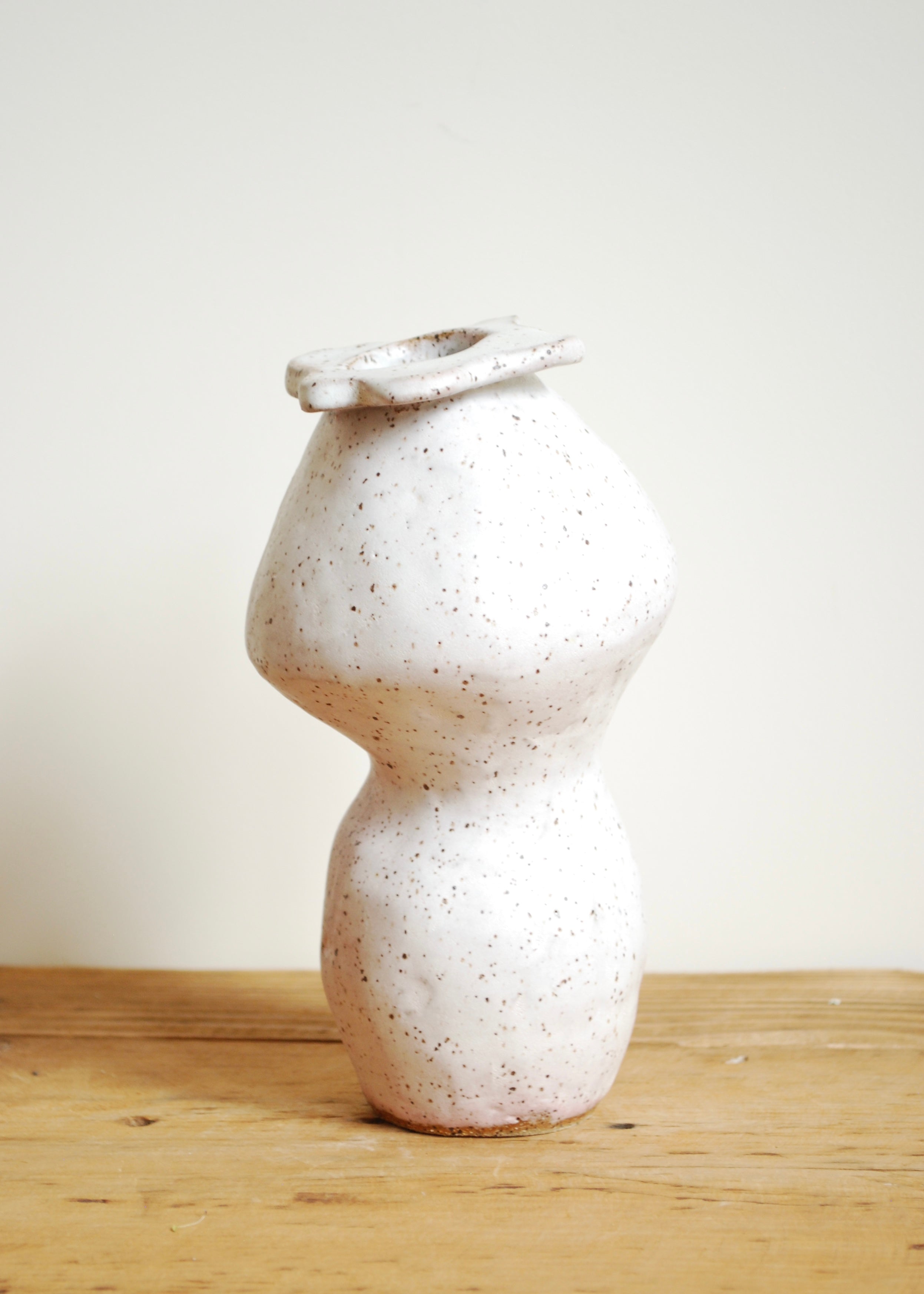 handmade speckled glaze ceramic mini flower opening vase with pink hue