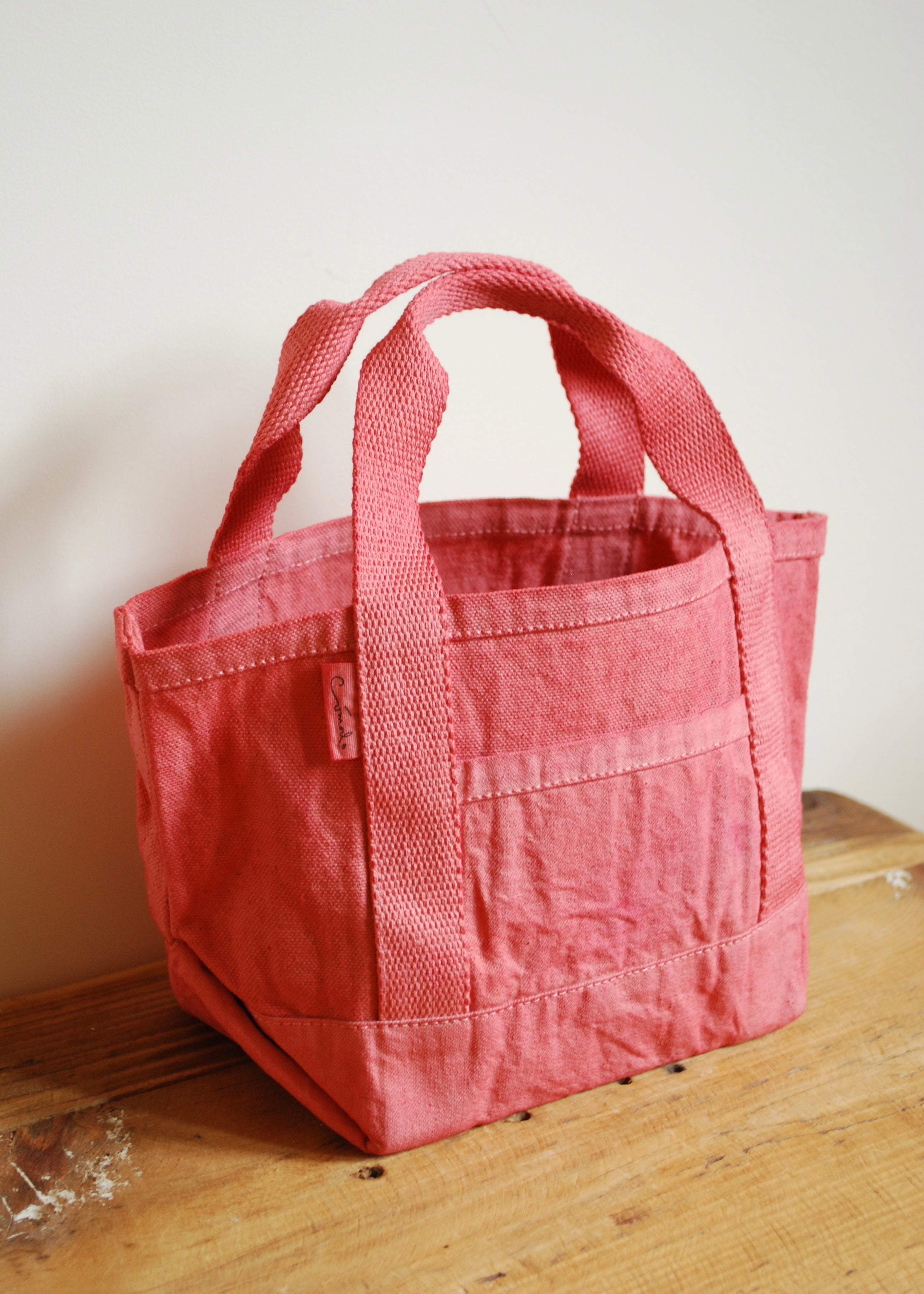 Natural dyed handmade canvas mini tote bag in red madder root