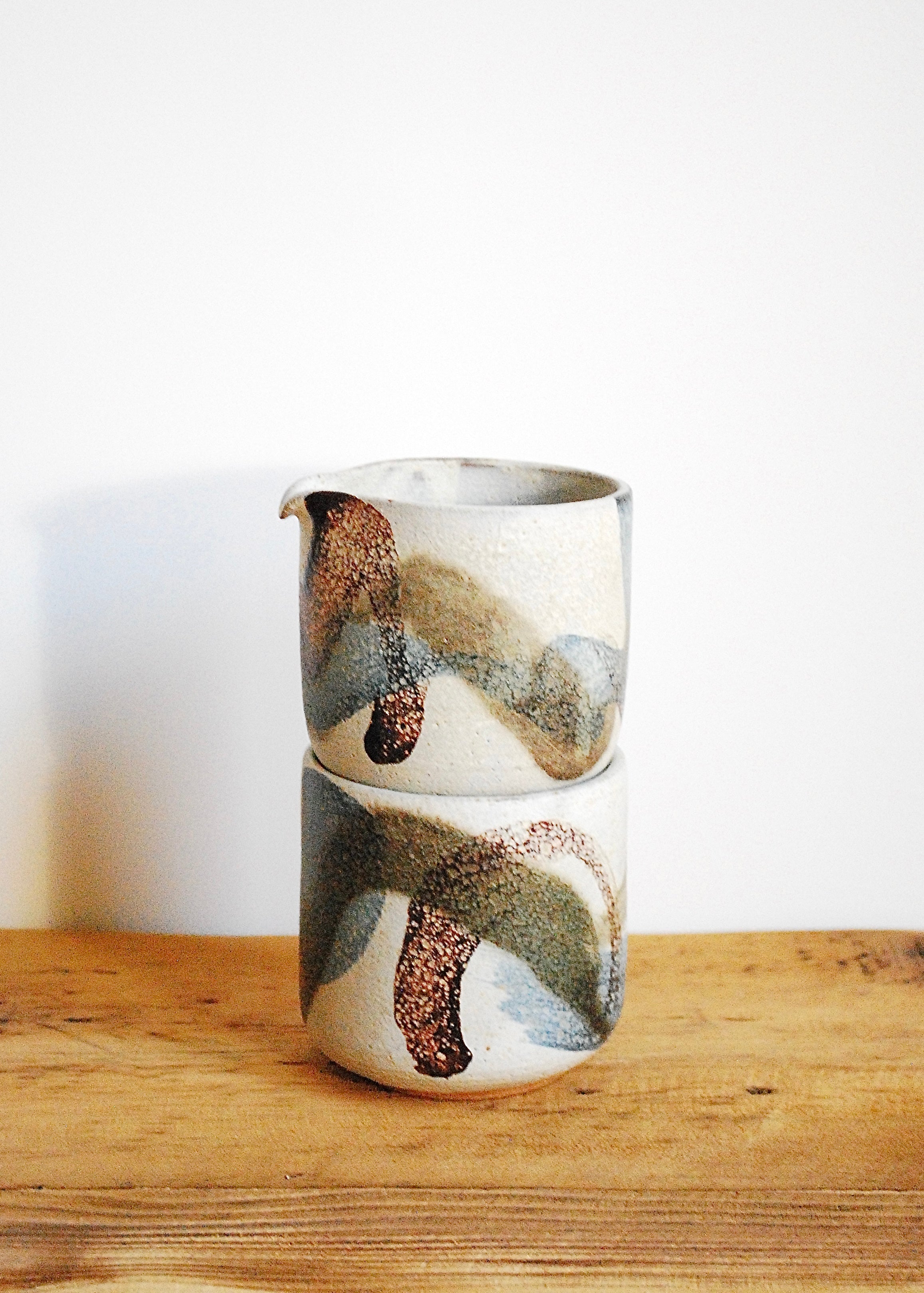 depot creek abstract glaze vintage clay studio pottery cream and sugar set