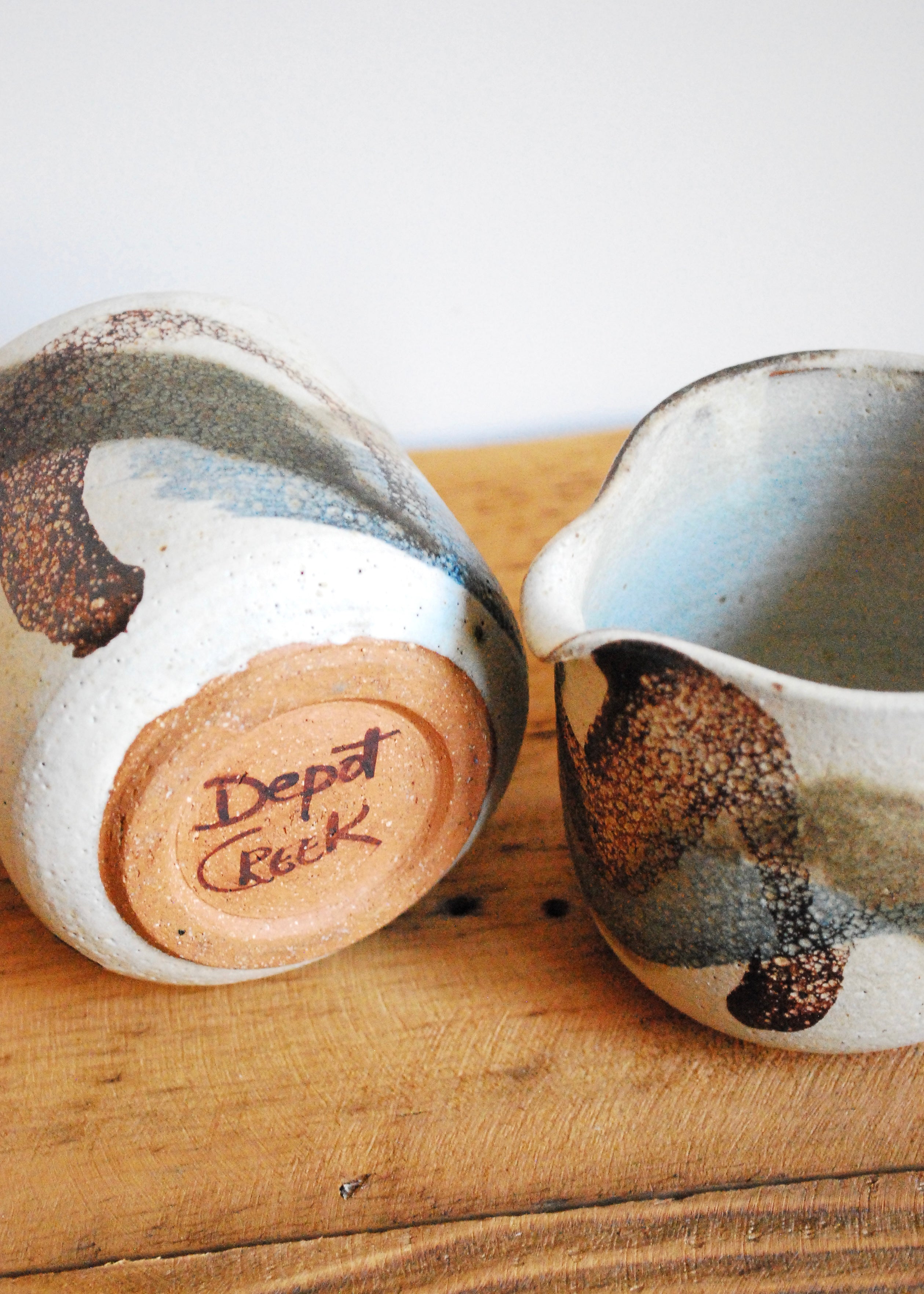 depot creek abstract glaze vintage clay studio pottery cream and sugar set