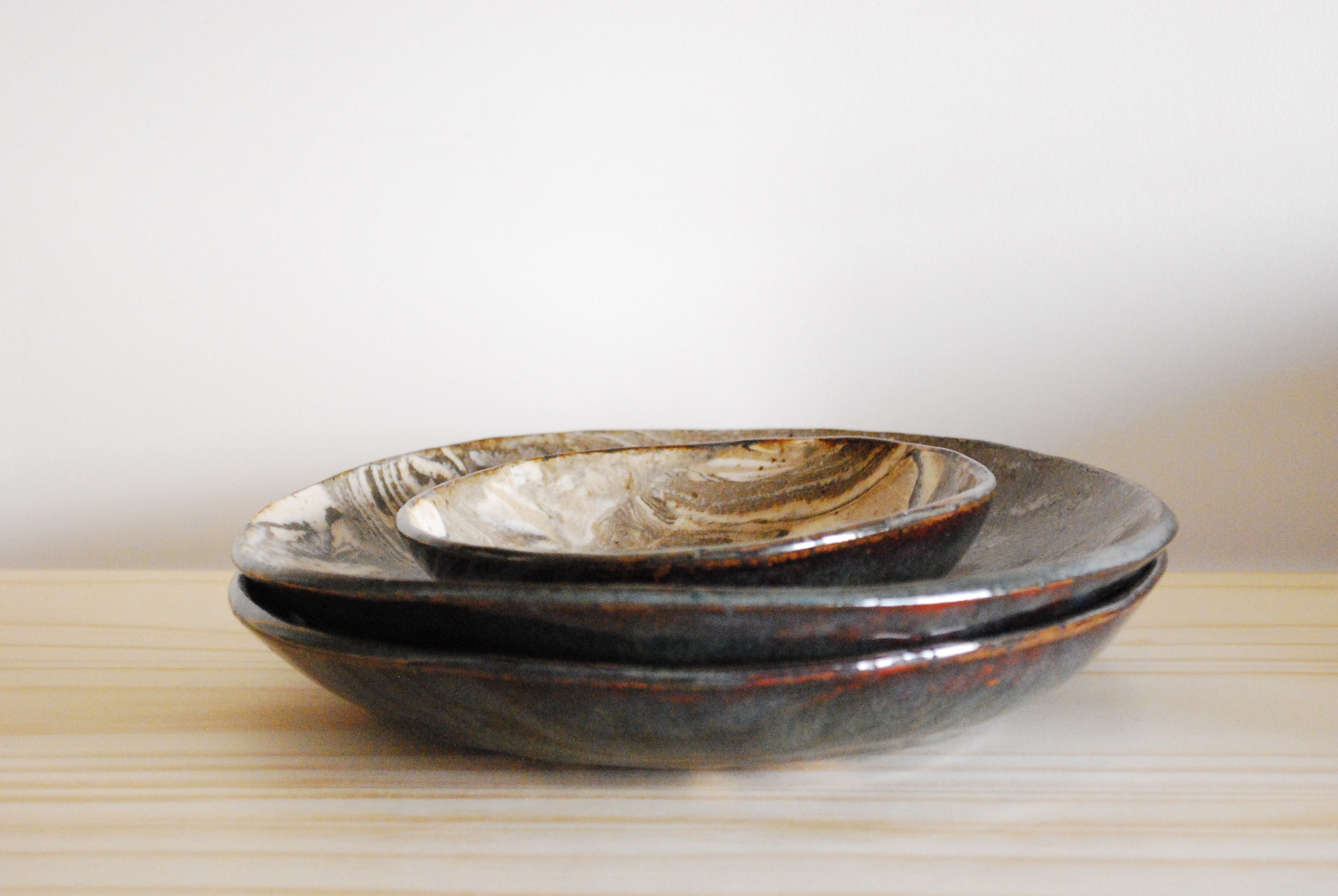 Marbled Clay Serving Dish in Earth Tones Food Safe Glaze