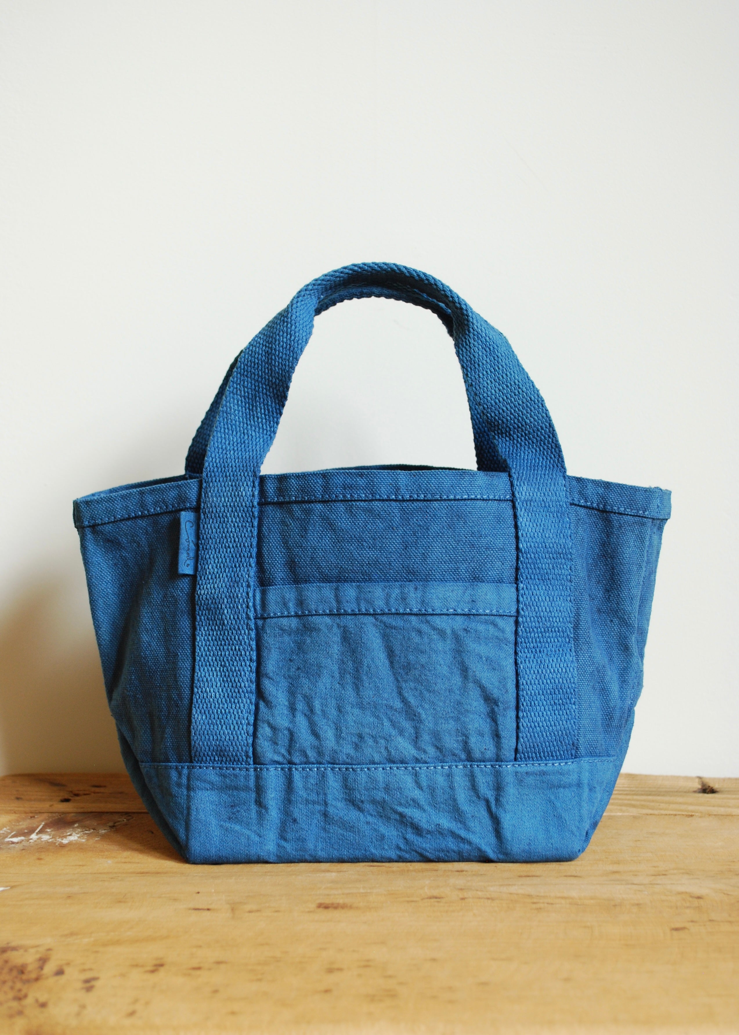 Natural dyed handmade canvas mini tote bag in indigo