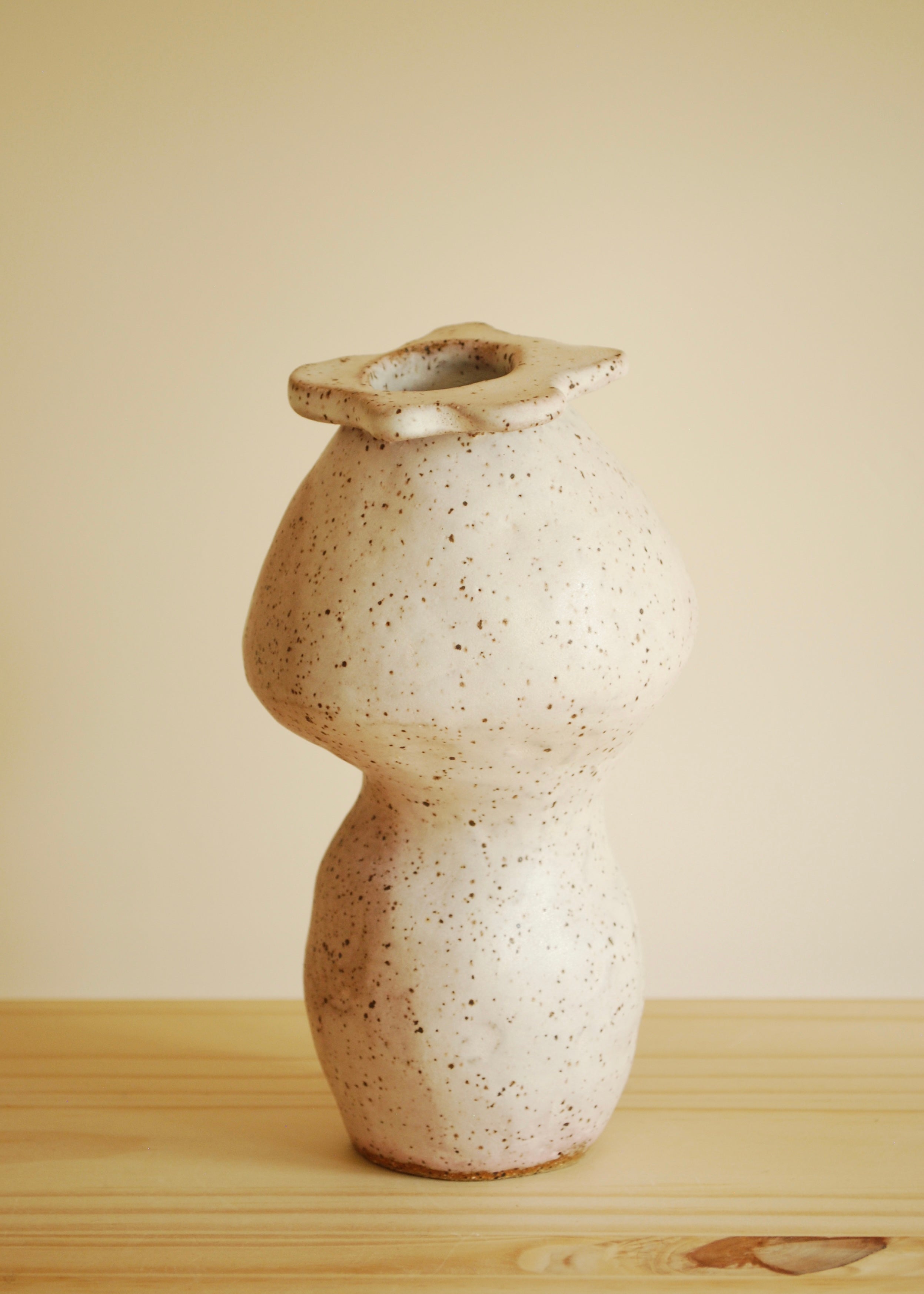 handmade speckled glaze ceramic mini flower opening vase with pink hue