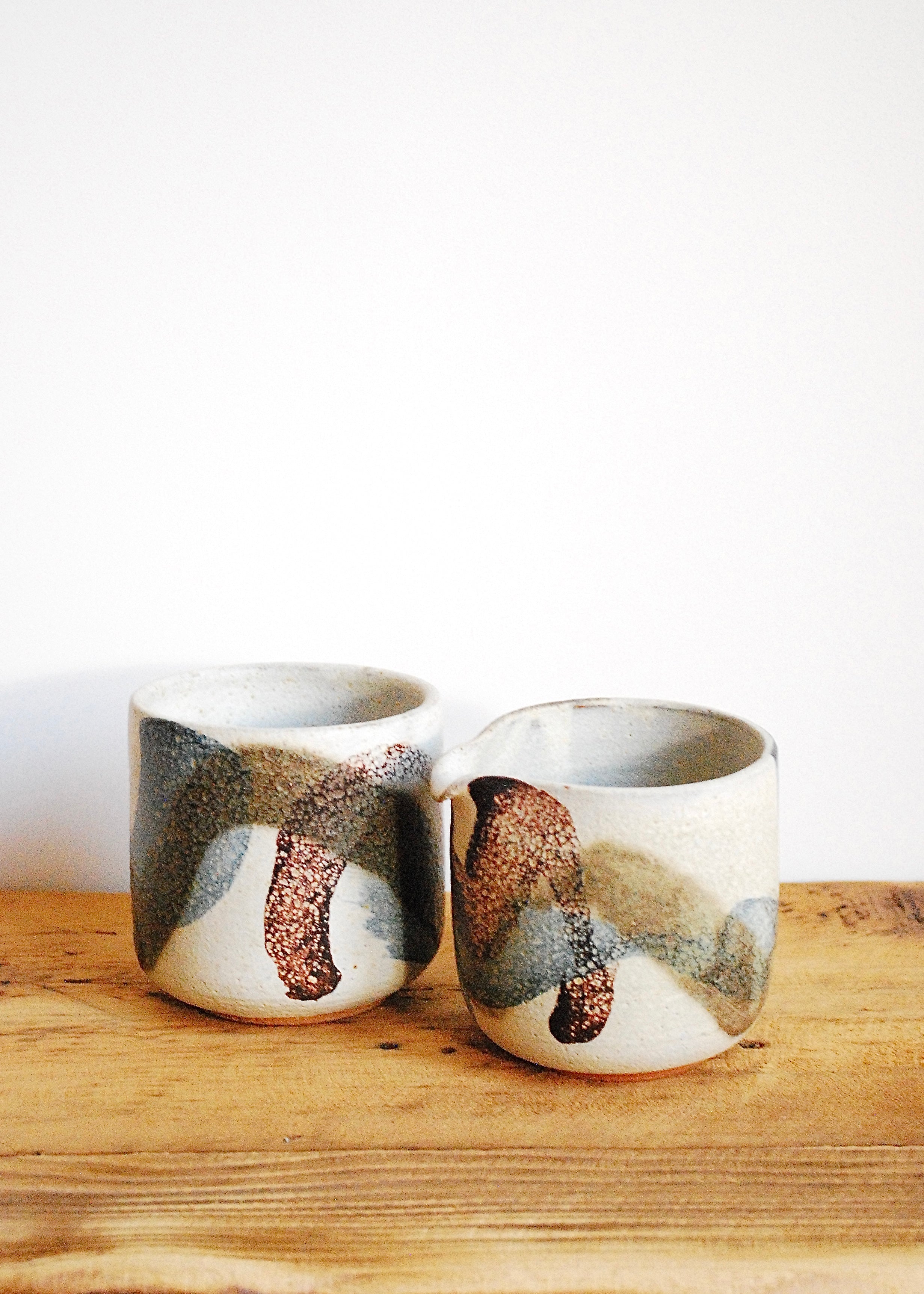depot creek abstract glaze vintage clay studio pottery cream and sugar set