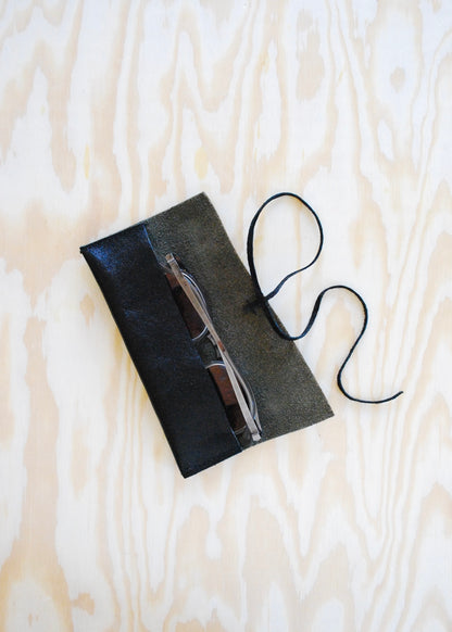 black wrap handmade upcycled leather glasses case